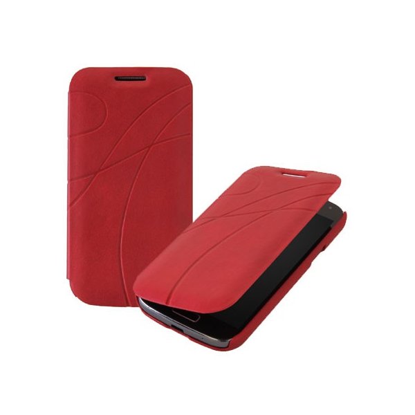 CUSTODIA FLIP BOOK PELLE per SAMSUNG I9190 GALAXY S4 MINI FANTASIA GROOVE COLORE ROSSO