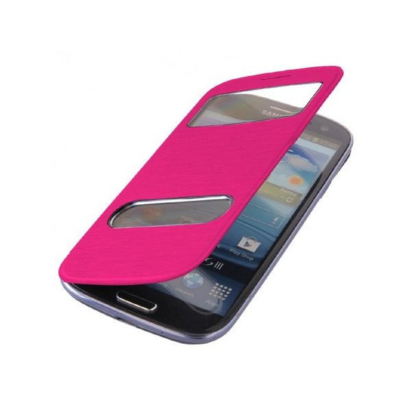 CUSTODIA FLIP ORIZZONTALE per SAMSUNG I9300 GALAXY S3 CON DOPPIA FINESTRA IDENTIFICATIVO CHIAMANTE ROSA