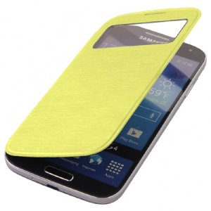 CUSTODIA ORIZZONTALE FLIP COVER CON FINESTRA IDENTIFICATIVO CHIAMANTE per SAMSUNG I9500 GALAXY S4 COLORE GIALLO