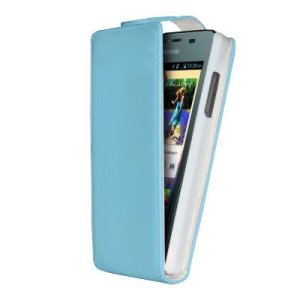 CUSTODIA FLIP VERTICALE PELLE per HUAWEI ASCEND Y300, U8833 COLORE AZZURRO