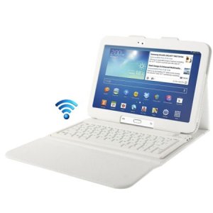 CUSTODIA IN PELLE CON TASTIERA BLUETOOTH 3.0 E STAND ORIZZONTALE per P5200 GALAXY TAB 3 10.1, P5210 10.1" POLLICI COLORE BIANCO