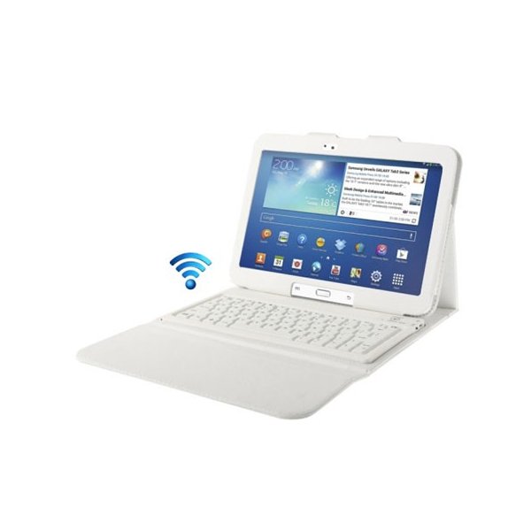 CUSTODIA IN PELLE CON TASTIERA BLUETOOTH 3.0 E STAND ORIZZONTALE per P5200 GALAXY TAB 3 10.1, P5210 10.1" POLLICI COLORE BIANCO