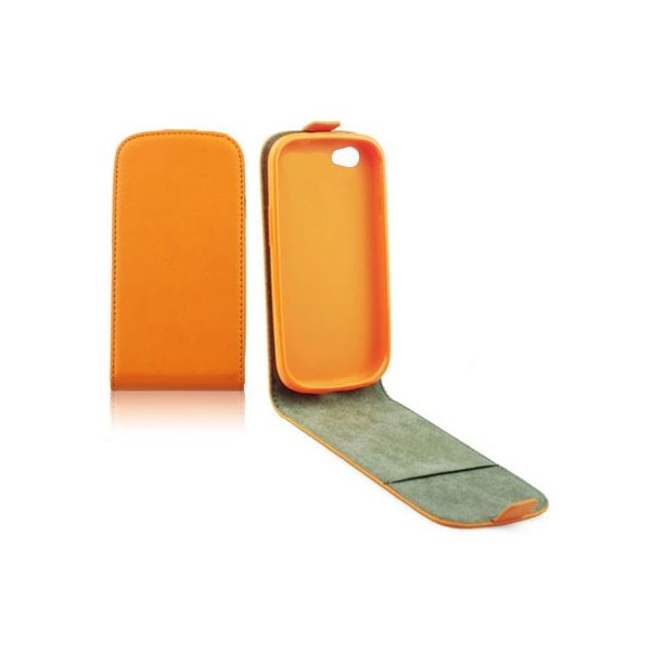 CUSTODIA FLIP VERTICALE SLIM PELLE per APPLE IPHONE 4, 4s CON INTERNO IN TPU SILICONE COLORE ARANCIONE