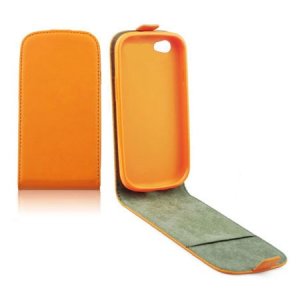 CUSTODIA FLIP VERTICALE SLIM PELLE per APPLE IPHONE 5c CON INTERNO IN TPU SILICONE COLORE ARANCIONE