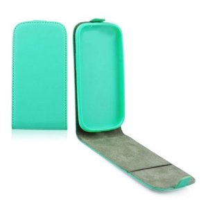 CUSTODIA FLIP VERTICALE SLIM PELLE per SAMSUNG I9190 GALAXY S4 MINI, I9192, I9195 CON INTERNO IN TPU SILICONE COLORE VERDE ACQUA