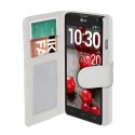 CUSTODIA FLIP ORIZZONTALE per LG OPTIMUS L9 II, D605 CON STAND E TASCHE PORTA CARTE COLORE BIANCO