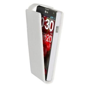 CUSTODIA FLIP VERTICALE PELLE per LG OPTIMUS L9 II, D605 COLORE BIANCO