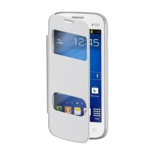 CUSTODIA FLIP ORIZZONTALE per SAMSUNG S7260 GALAXY STAR PRO CON DOPPIA FINESTRA IDENTIFICATIVO CHIAMANTE COLORE BIANCO