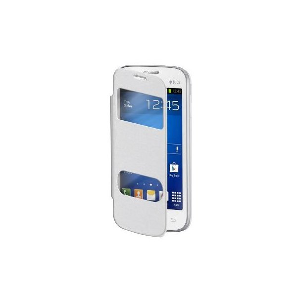 CUSTODIA FLIP ORIZZONTALE per SAMSUNG S7260 GALAXY STAR PRO CON DOPPIA FINESTRA IDENTIFICATIVO CHIAMANTE COLORE BIANCO