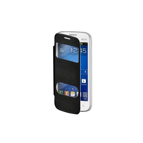 CUSTODIA FLIP ORIZZONTALE per SAMSUNG S7260 GALAXY STAR PRO CON DOPPIA FINESTRA IDENTIFICATIVO CHIAMANTE COLORE NERO