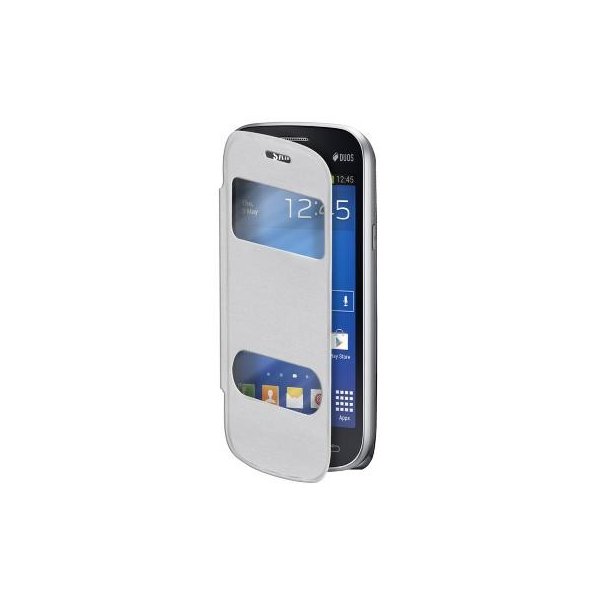 CUSTODIA FLIP ORIZZONTALE per SAMSUNG S7390 GALAXY FRESH, S7392 CON DOPPIA FINESTRA IDENTIFICATIVO CHIAMANTE BIANCO