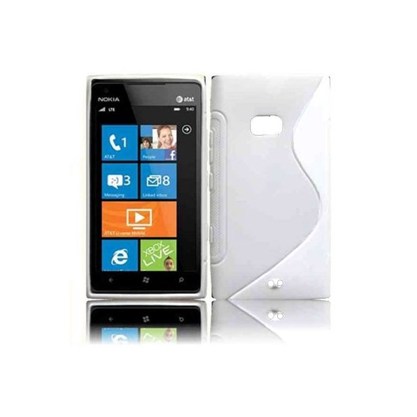 CUSTODIA GEL TPU SILICONE DOUBLE per NOKIA LUMIA 900 COLORE BIANCO-TRASPARENTE