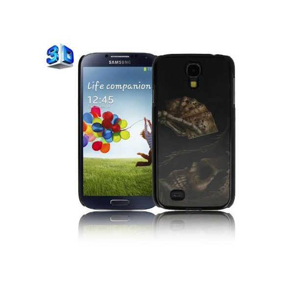 CUSTODIA BACK RIGIDA IN 3D per SAMSUNG I9500 GALAXY S4, I9505, I9502 FANTASIA SCHELETRO CON CARTE SU SFONDO NERO