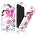 CUSTODIA FLIP VERTICALE PELLE per SONY XPERIA M, C1904, C1905, C2004, C2005 FANTASIA FIORI SU SFONDO BIANCO