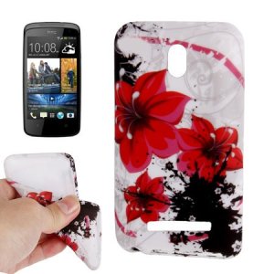 CUSTODIA GEL TPU SILICONE per HTC DESIRE 500 FANTASIA FIORI ROSSI SU SFONDO BIANCO