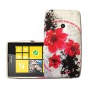 CUSTODIA GEL TPU SILICONE per NOKIA LUMIA 520, LUMIA 525 FANTASIA FIORI ROSSI SU SFONDO BIANCO