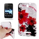 CUSTODIA GEL TPU SILICONE per SONY XPERIA E, C1504, C1505, C1604, C1605 FANTASIA FIORI ROSSI SU SFONDO BIANCO