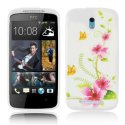 CUSTODIA GEL TPU SILICONE per HTC DESIRE 500 FANTASIA FIORI E FARFALLE SU SFONDO BIANCO