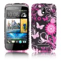 CUSTODIA GEL TPU SILICONE per HTC DESIRE 500 FANTASIA FIORI E FARFALLE ROSA SU SFONDO NERO