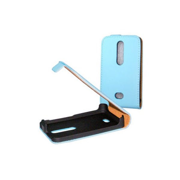 CUSTODIA FLIP VERTICALE SLIM PELLE per NOKIA ASHA 501 COLORE AZZURRO