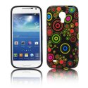 CUSTODIA GEL TPU SILICONE per SAMSUNG I9190 GALAXY S4 MINI, I9192, I9195 FANTASIA CERCHI COLORATI SU SFONDO NERO