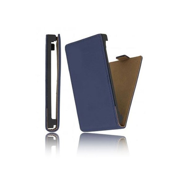 CUSTODIA FLIP VERTICALE SLIM PELLE per HTC ONE MINI, M4 COLORE BLU