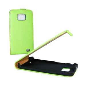 CUSTODIA FLIP VERTICALE SLIM PELLE per SAMSUNG I9100 GALAXY S2, I9105 GALAXY S2 PLUS COLORE VERDE