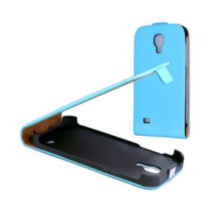 CUSTODIA FLIP VERTICALE SLIM PELLE per SAMSUNG I9190 GALAXY S4 MINI, I9192, I9195 COLORE AZZURRO