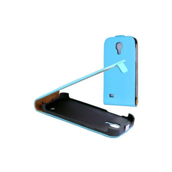 CUSTODIA FLIP VERTICALE SLIM PELLE per SAMSUNG I9190 GALAXY S4 MINI, I9192, I9195 COLORE AZZURRO