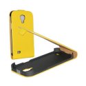 CUSTODIA FLIP VERTICALE SLIM PELLE per SAMSUNG I9190 GALAXY S4 MINI, I9192, I9195 COLORE GIALLO