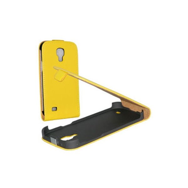 CUSTODIA FLIP VERTICALE SLIM PELLE per SAMSUNG I9190 GALAXY S4 MINI, I9192, I9195 COLORE GIALLO