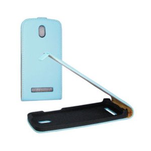 CUSTODIA FLIP VERTICALE SLIM PELLE per HTC DESIRE 500 COLORE AZZURRO