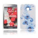 CUSTODIA GEL TPU SILICONE per LG OPTIMUS L3 II, E430 FANTASIA FIORI BLU SU SFONDO BIANCO