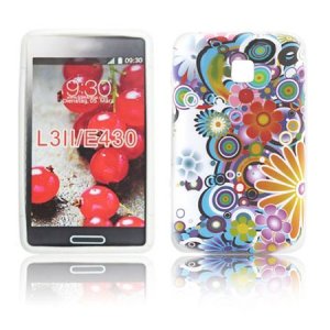 CUSTODIA GEL TPU SILICONE per LG OPTIMUS L3 II, E430 FANTASIA FIORI COLORATI SU SFONDO BIANCO