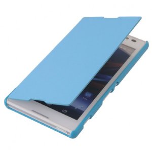 CUSTODIA FLIP ORIZZONTALE per SONY XPERIA C, S39H, C2305 COLORE AZZURRO