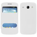 CUSTODIA FLIP COVER ORIZZONTALE per SAMSUNG I8260 GALAXY CORE, I8262 CON DOPPIA FINESTRA IDENTIFICATIVO CHIAMANTE BIANCO