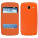 CUSTODIA FLIP COVER ORIZZONTALE per SAMSUNG I8260 GALAXY CORE, I8262 CON DOPPIA FINESTRA IDENTIFICATIVO CHIAMANTE ARANCIONE