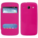 CUSTODIA FLIP COVER ORIZZONTALE per SAMSUNG I8260 GALAXY CORE, I8262 CON DOPPIA FINESTRA IDENTIFICATIVO CHIAMANTE ROSA