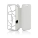 CUSTODIA FLIP ORIZZONTALE per APPLE IPHONE 5, 5S CON PARTE POSTERIORE FORATA E SPECCHIETTO LATERALE COLORE BIANCO