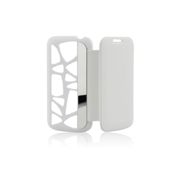 CUSTODIA FLIP ORIZZONTALE per APPLE IPHONE 5, 5S CON PARTE POSTERIORE FORATA E SPECCHIETTO LATERALE COLORE BIANCO