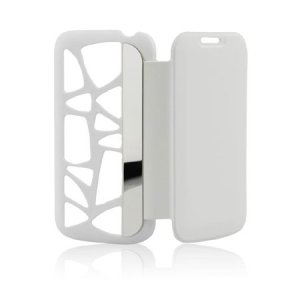 CUSTODIA FLIP ORIZZONTALE per APPLE IPHONE 5c CON PARTE POSTERIORE FORATA E SPECCHIETTO LATERALE COLORE BIANCO