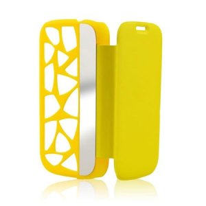 CUSTODIA FLIP ORIZZONTALE per APPLE IPHONE 5c CON PARTE POSTERIORE FORATA E SPECCHIETTO LATERALE COLORE GIALLO