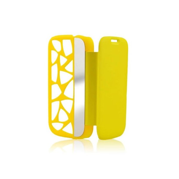 CUSTODIA FLIP ORIZZONTALE per APPLE IPHONE 5c CON PARTE POSTERIORE FORATA E SPECCHIETTO LATERALE COLORE GIALLO