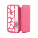 CUSTODIA FLIP ORIZZONTALE per SAMSUNG I9500 GALAXY S4 CON PARTE POSTERIORE FORATA E SPECCHIETTO LATERALE COLORE ROSA