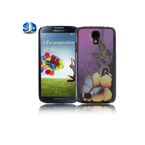 CUSTODIA BACK RIGIDA IN 3D per SAMSUNG I9500 GALAXY S4, I9505, I9502 FANTASIA FIORI E FARFALLE SU SFONDO VIOLA