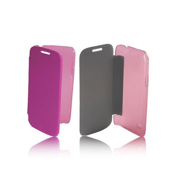 CUSTODIA FLIP ORIZZONTALE PELLE per SAMSUNG GALAXY I8260 GALAXY CORE, I8262 COLORE ROSA CON PARTE POSTERIORE RIGIDA TRASPARENTE