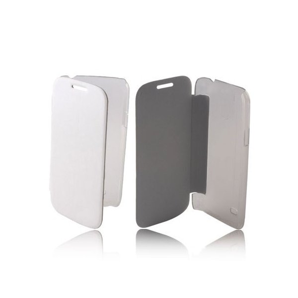 CUSTODIA FLIP ORIZZONTALE PELLE per SAMSUNG S6310 GALAXY YOUNG, S6312 COLORE BIANCO CON PARTE POSTERIORE RIGIDA TRASPARENTE