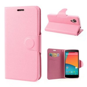 CUSTODIA per LG NEXUS 5 (D820) ORIZZONTALE SLIM SIMILPELLE CON STAND, PORTA CARTE ED INTERNO IN TPU SILICONE COLORE ROSA