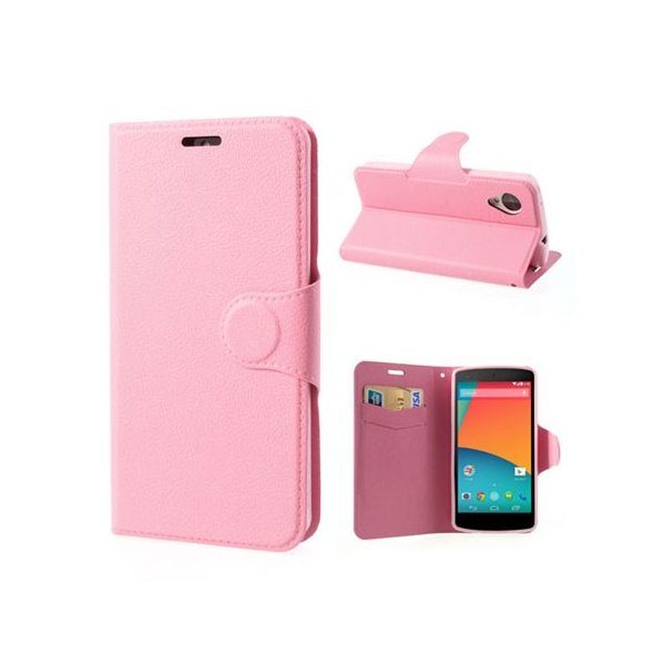 CUSTODIA per LG NEXUS 5 (D820) ORIZZONTALE SLIM SIMILPELLE CON STAND, PORTA CARTE ED INTERNO IN TPU SILICONE COLORE ROSA