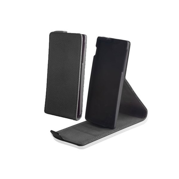 CUSTODIA FLIP VERTICALE SLIM PELLE RUVIDA per SAMSUNG I8260 GALAXY CORE, I8262 GALAXY CORE DUOS CON STAND COLORE NERO